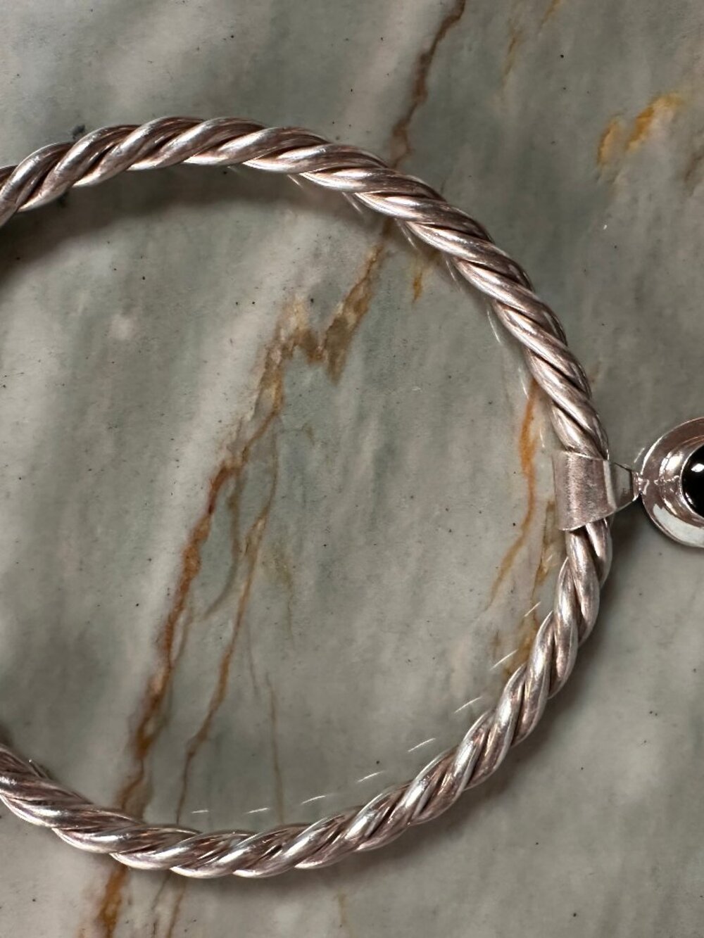 Mexican Sterling Silver 925 Twisted Cable Torque Collar Necklace Black Cabochon